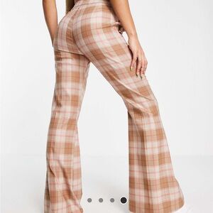 ASOS Tan and Pink Plaid Flare Pants